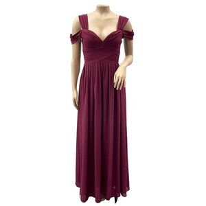 Lulus Make Me Move Burgundy Cold Shoulder Evening Gown Maxi Dress  Womens XS